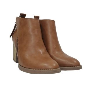 Cognac Slit Side Zip Ankle Booties Faded Glory